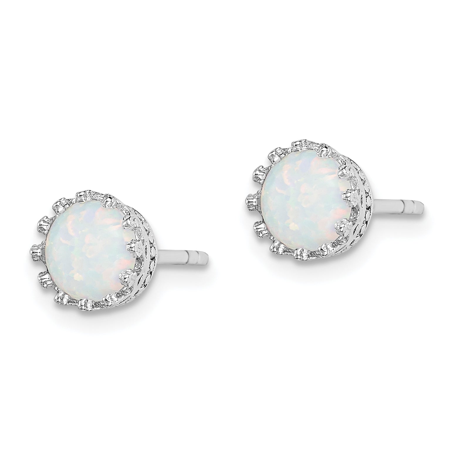Sterling Silver Rhodium-Plated 6mm Polished Created Opal Post Earrings