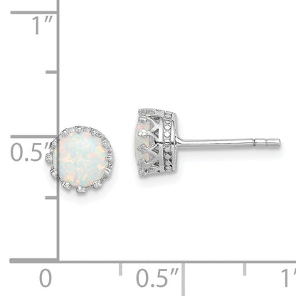 Sterling Silver Rhodium-Plated 6mm Polished Created Opal Post Earrings