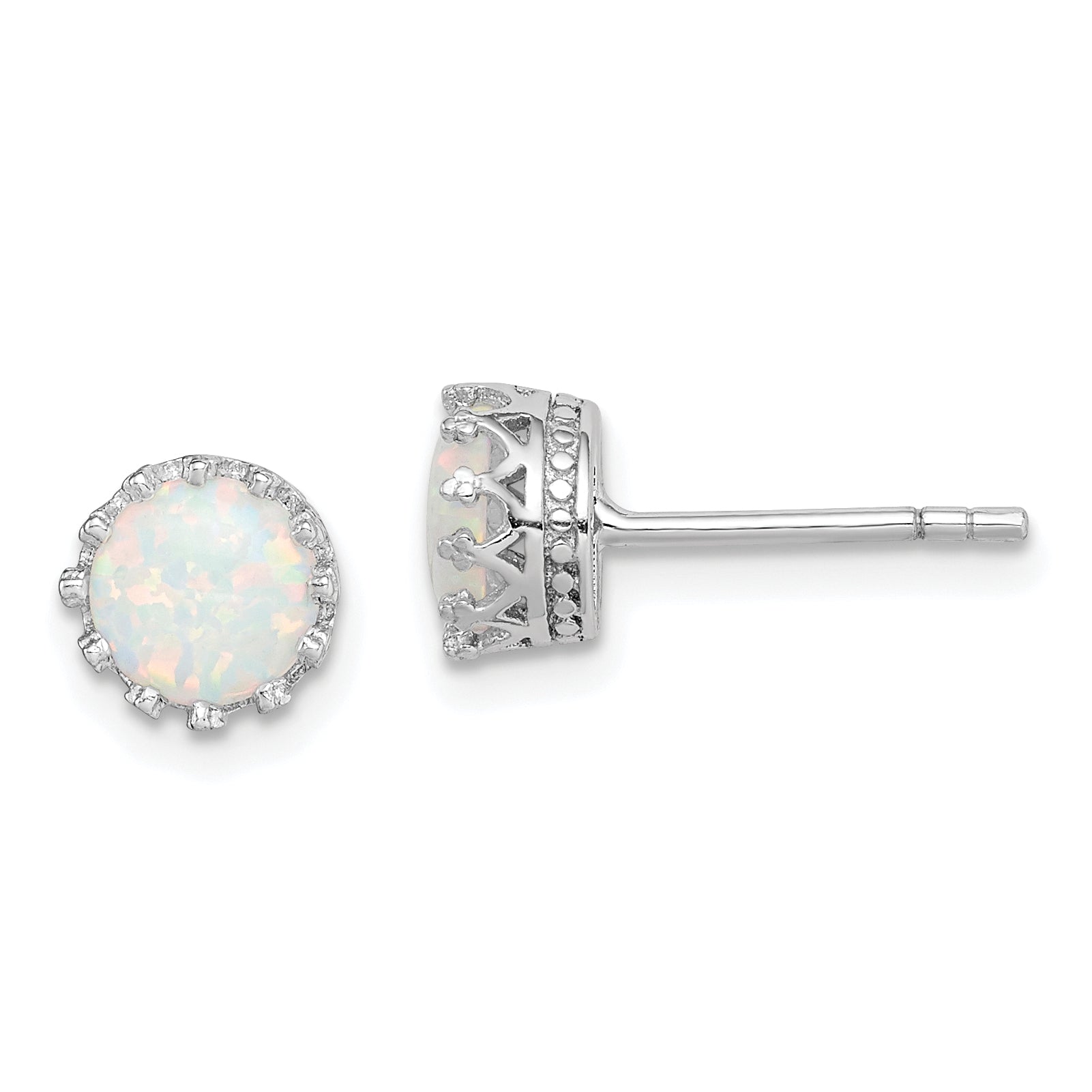 Sterling Silver Rhodium-Plated 6mm Polished Created Opal Post Earrings
