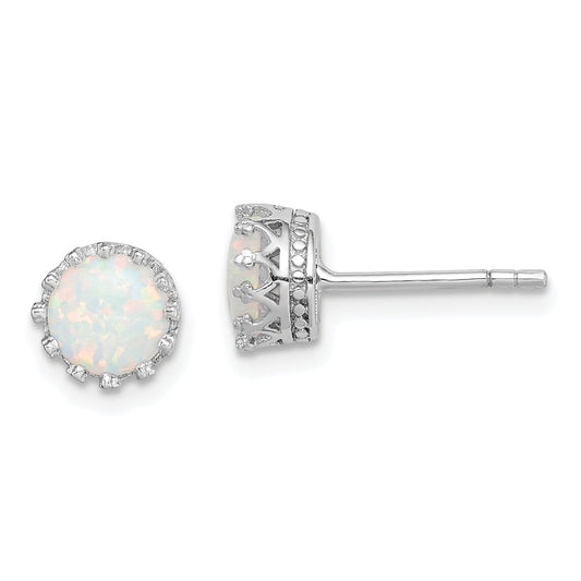 Sterling Silver Rhodium-Plated 6mm Polished Created Opal Post Earrings