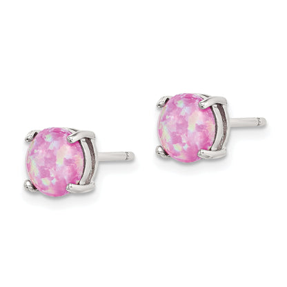 Sterling Silver Polished Pink, White & Blue 7mm Round Created Opal 3 Pair Set Of Stud Earrings