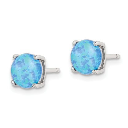 Sterling Silver Polished Pink, White & Blue 7mm Round Created Opal 3 Pair Set Of Stud Earrings