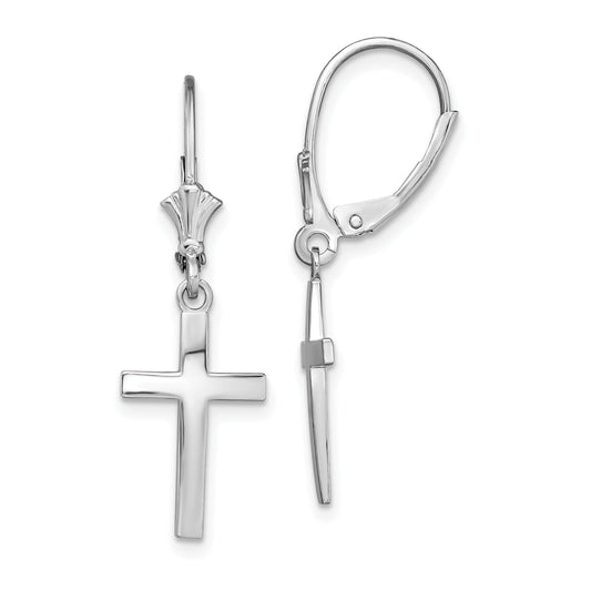 Sterling Silver De-Ani Rhodium-Plated Polished Latin Cross Leverback Earrings
