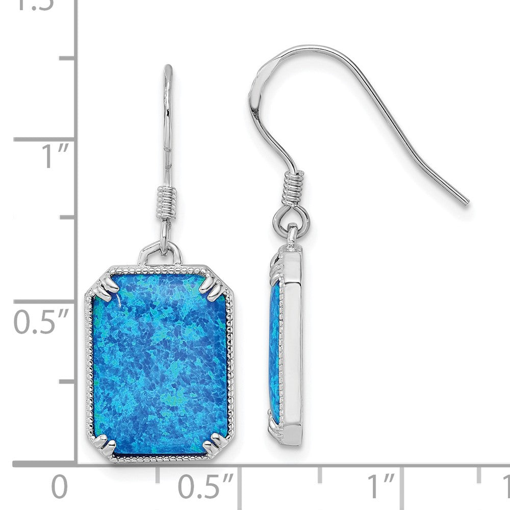 Sterling Silver Rh-Plated Blue Created Opal Beaded Border Earrings