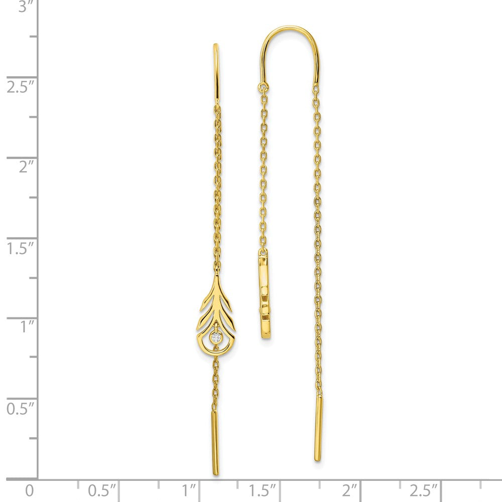 Sterling Silver Gold-Tone Polished Cz Feather Threader Earrings