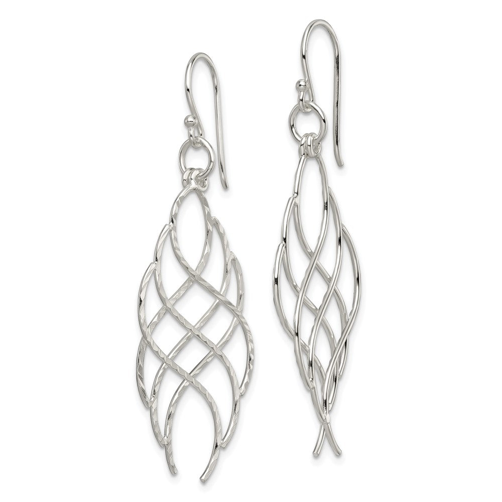 Sterling Silver Polished D/C Wavy Criss Cross Dangle Earrings
