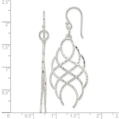 Sterling Silver Polished D/C Wavy Criss Cross Dangle Earrings