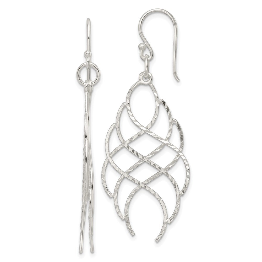 Sterling Silver Polished D/C Wavy Criss Cross Dangle Earrings