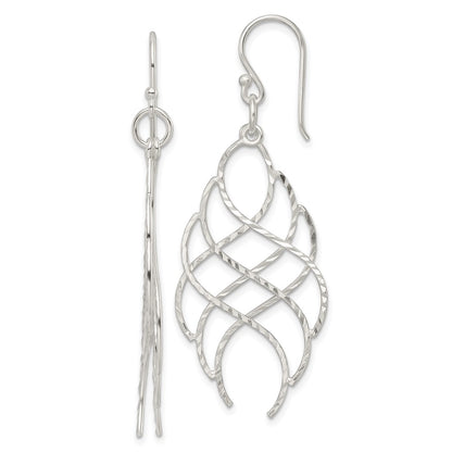 Sterling Silver Polished D/C Wavy Criss Cross Dangle Earrings