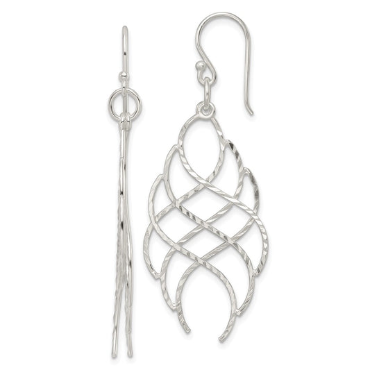 Sterling Silver Polished D/C Wavy Criss Cross Dangle Earrings