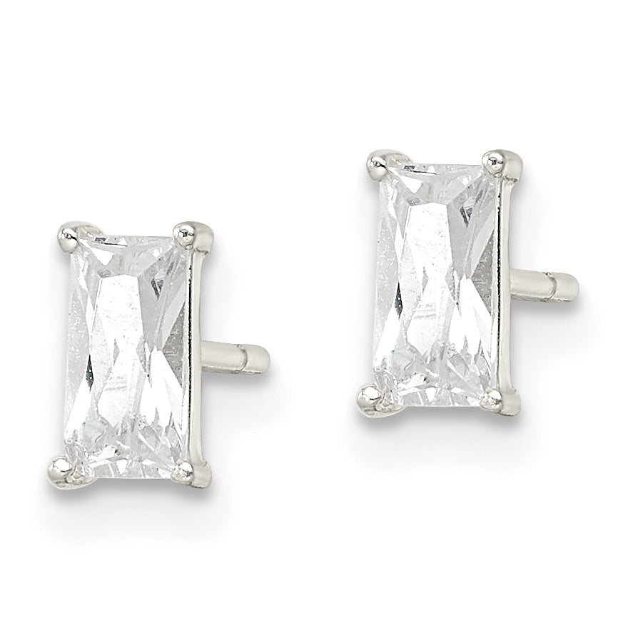Sterling Silver Polished 6X3mm Emerald-Shape Cz Stud Earrings