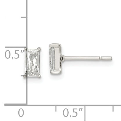Sterling Silver Polished 6X3mm Emerald-Shape Cz Stud Earrings