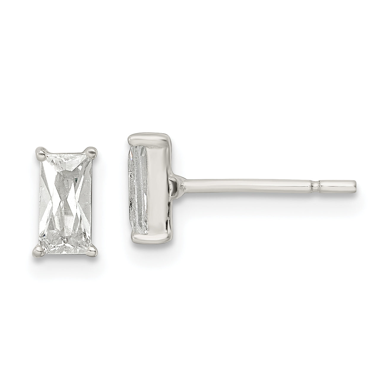 Sterling Silver Polished 6X3mm Emerald-Shape Cz Stud Earrings