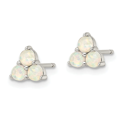 Sterling Silver Rhod-Plated Polished Created Opal Cluster Post Earrings