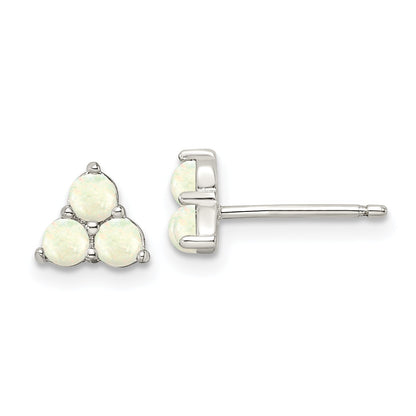 Sterling Silver Rhod-Plated Polished Created Opal Cluster Post Earrings