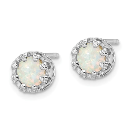 Sterling Silver Rhodium-Plated Polished Created Opal Post Earrings