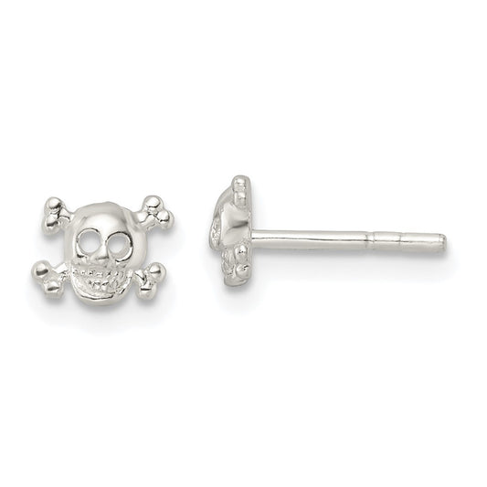 Sterling Silver Polished Skull And Crossbones Post Earrings