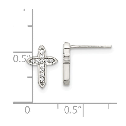 Sterling Silver Rhod-Plated Polished Cz Passion Cross Post Earrings