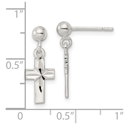 Sterling Silver Polished And D/C Latin Cross Post Dangle Earrings