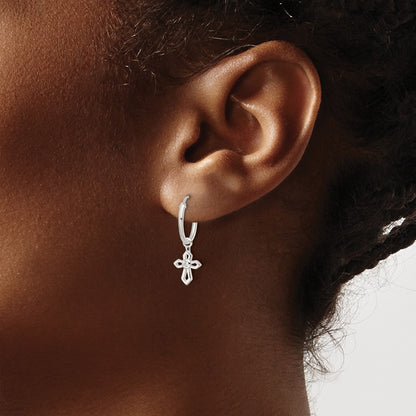 Sterling Silver Polished Cz Passion Cross Dangle Endless Hoop Earrings