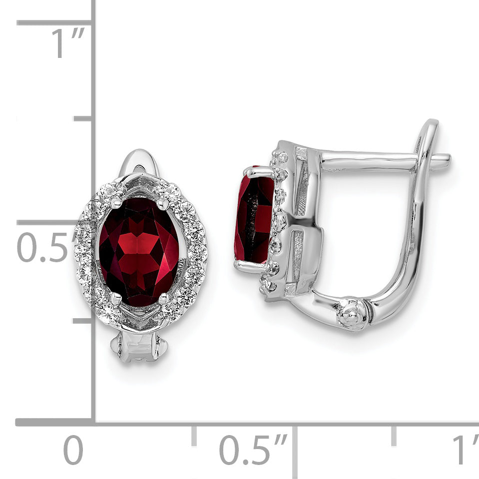 Sterling Silver Ss Rh-Plated 2.32T.W. Garnet/White Topaz Oval Hinged Earrings