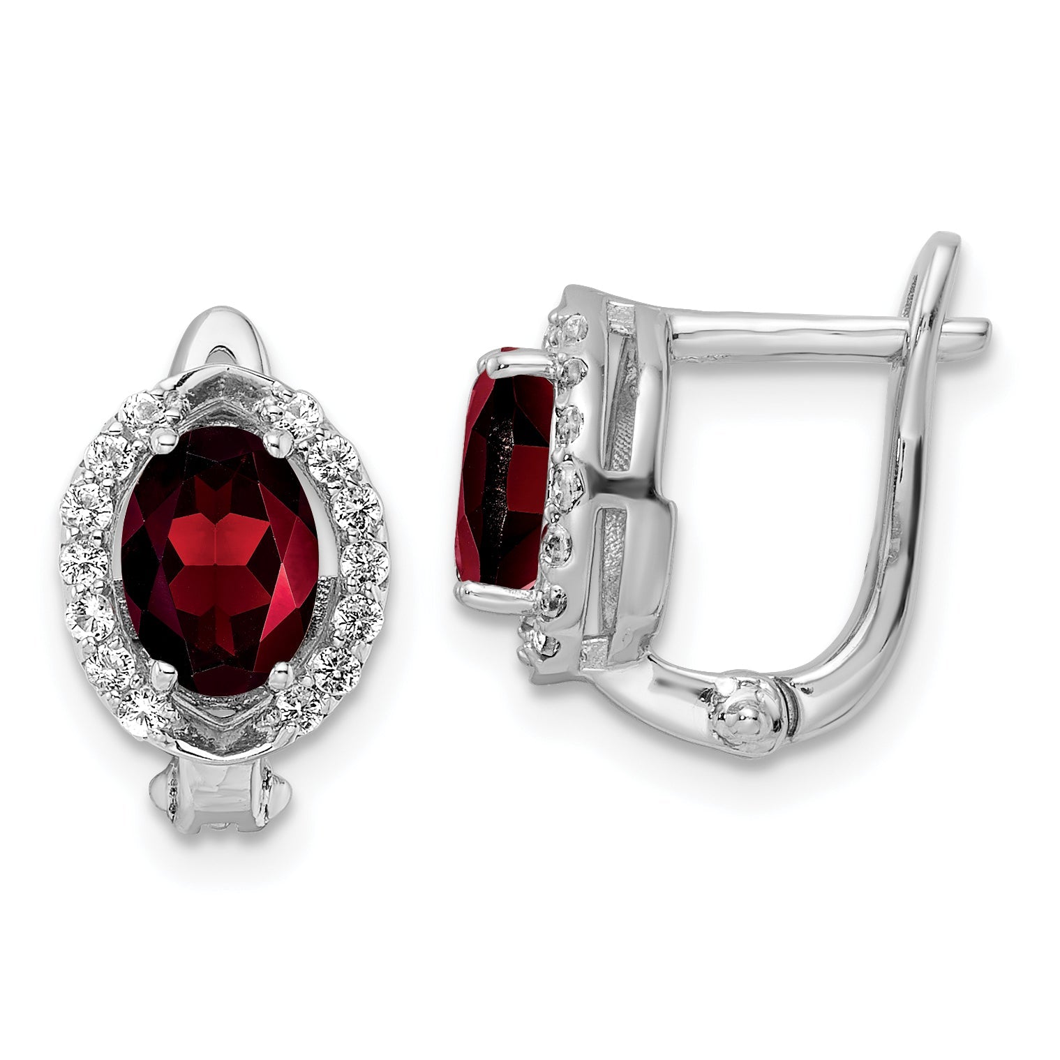 Sterling Silver Ss Rh-Plated 2.32T.W. Garnet/White Topaz Oval Hinged Earrings