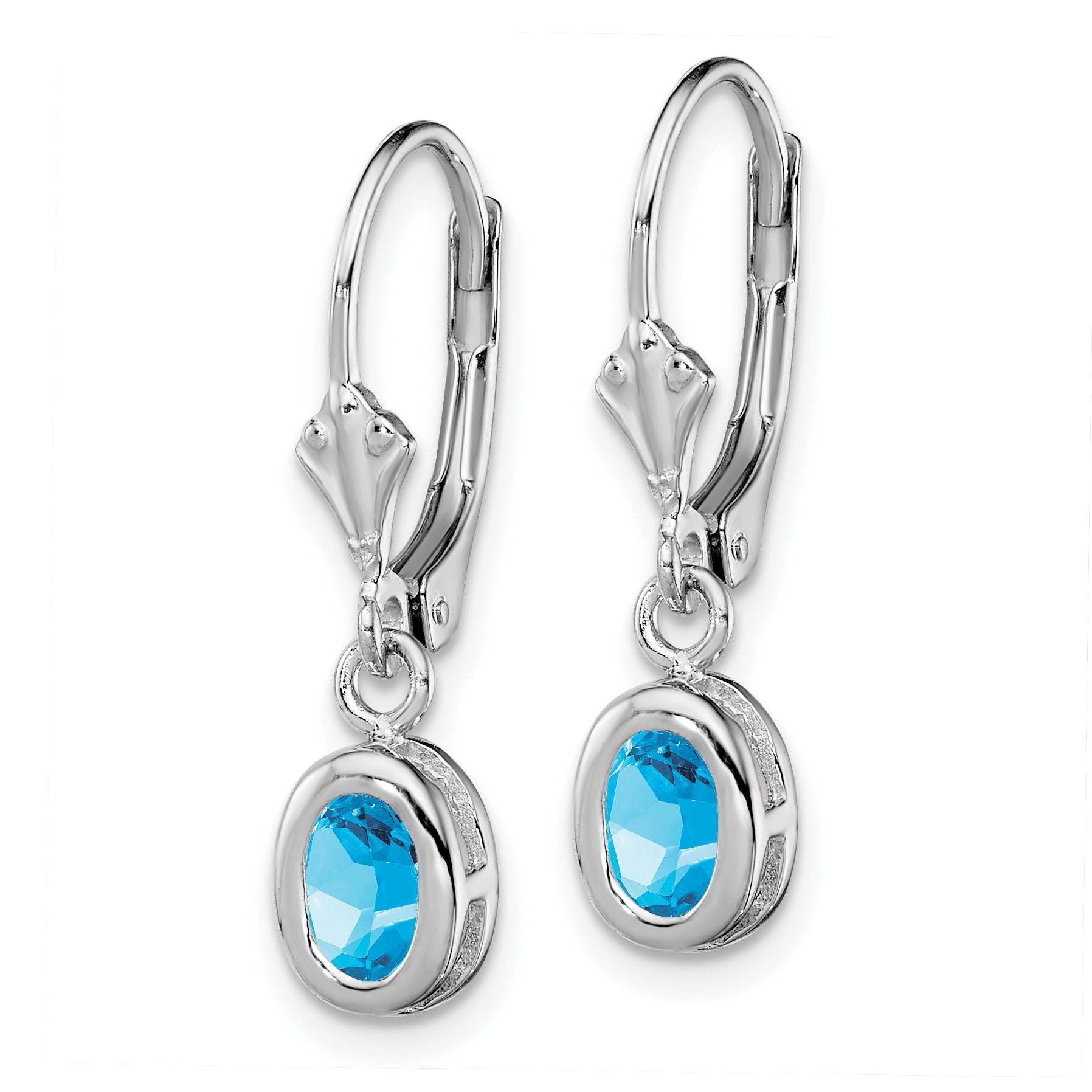 Sterling Silver Rhodium Plated 6X4mm Oval Blue Topaz Leverback Earrings