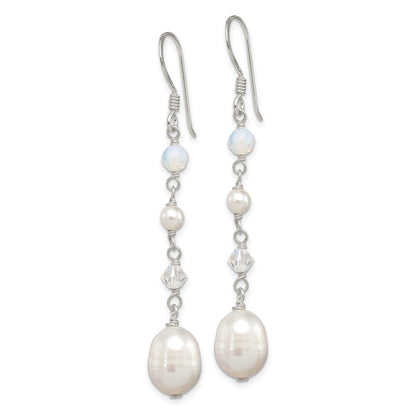 Sterling Silver Polished Fwc Pearl/Opalite Crystal/Crystal Dangle Earrings