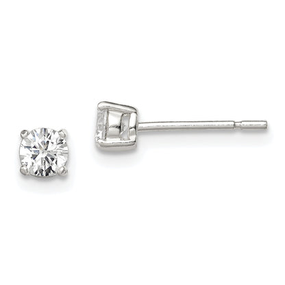 Sterling Silver 4mm Round Basket Set Cz Stud Earrings