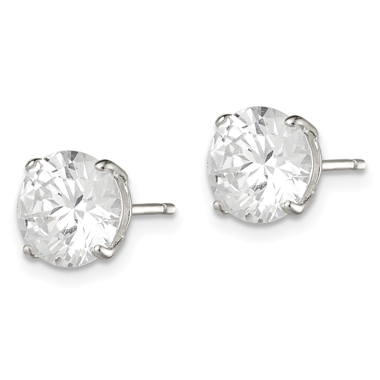Sterling Silver 8mm Round Basket Set Cz Stud Earrings