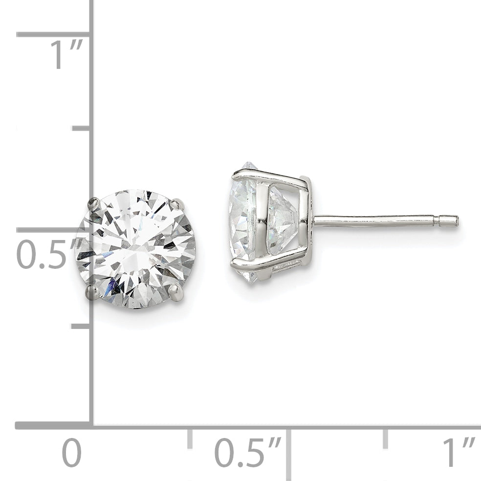 Sterling Silver 8mm Round Basket Set Cz Stud Earrings