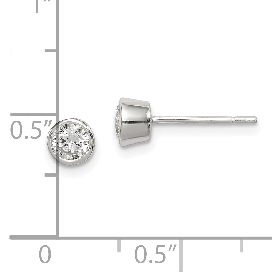 Sterling Silver Polished 4mm Round Cz Bezel Set Stud Earrings
