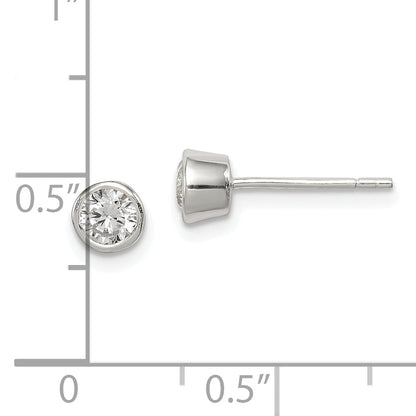 Sterling Silver Polished 4mm Round Cz Bezel Set Stud Earrings