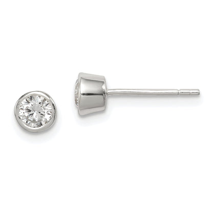 Sterling Silver Polished 4mm Round Cz Bezel Set Stud Earrings