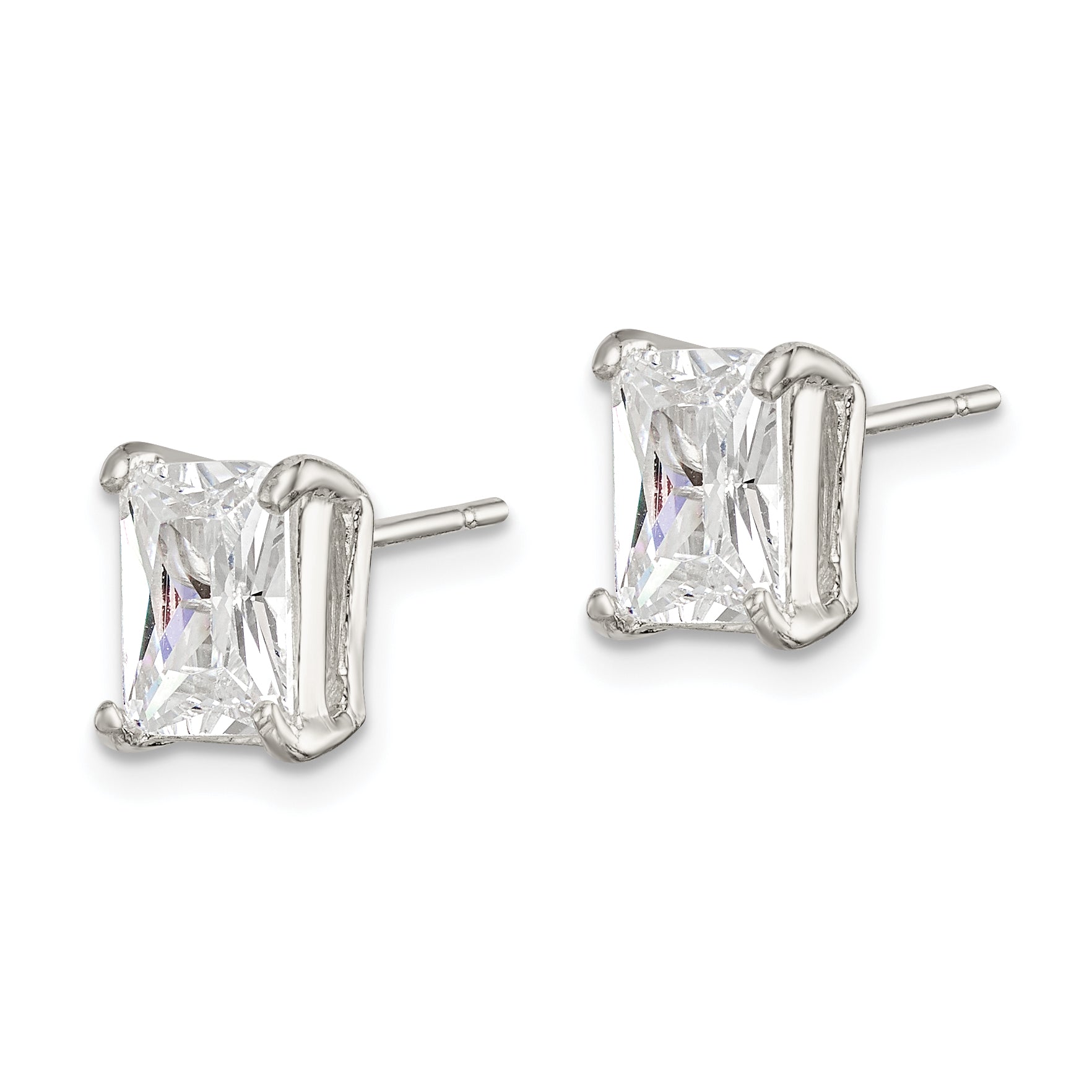 Sterling Silver Polished Emerald-Cut 7X5mm Cz Stud Earrings