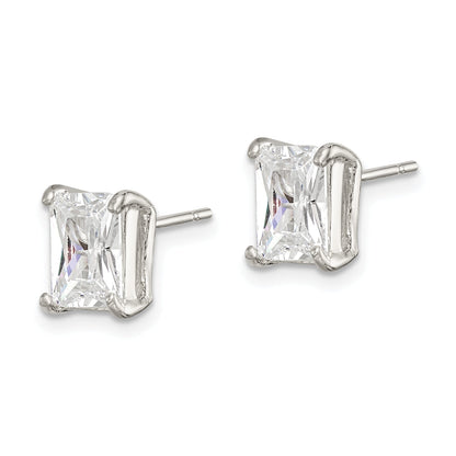 Sterling Silver Polished Emerald-Cut 7X5mm Cz Stud Earrings
