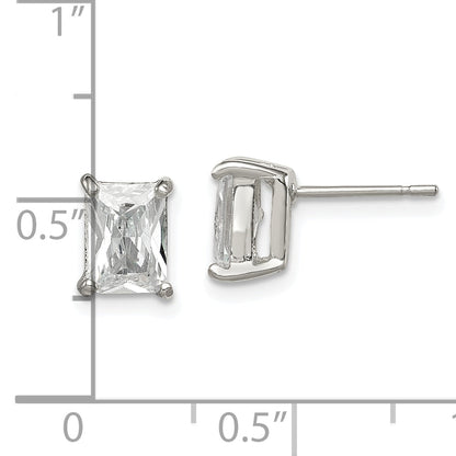 Sterling Silver Polished Emerald-Cut 7X5mm Cz Stud Earrings