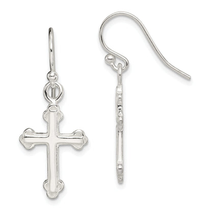 Sterling Silver Polished Budded Cross Dangle Earrings