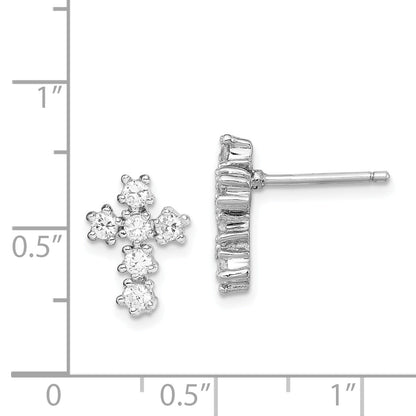 Sterling Silver Rhodium-Plated Polished Cz Cross Post Earrings