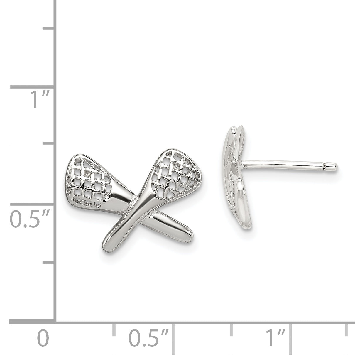 Sterling Silver Rhodium-Plated Lacrosse Post Earrings