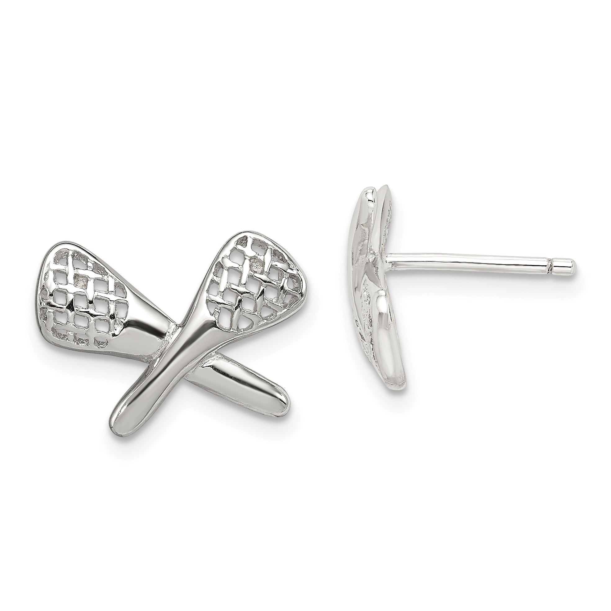 Sterling Silver Rhodium-Plated Lacrosse Post Earrings