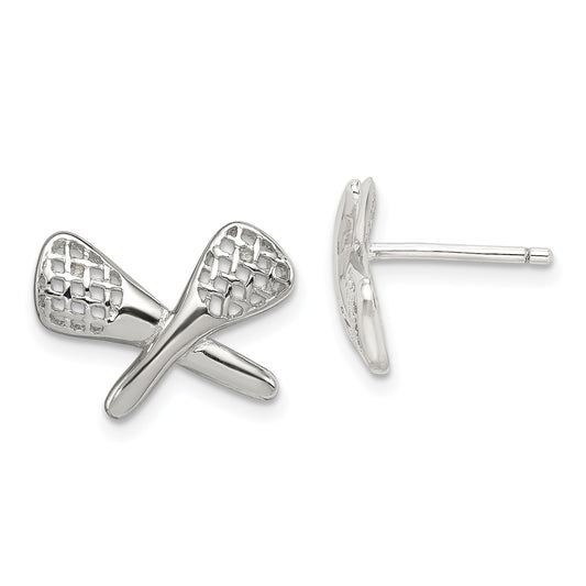 Sterling Silver Rhodium-Plated Lacrosse Post Earrings