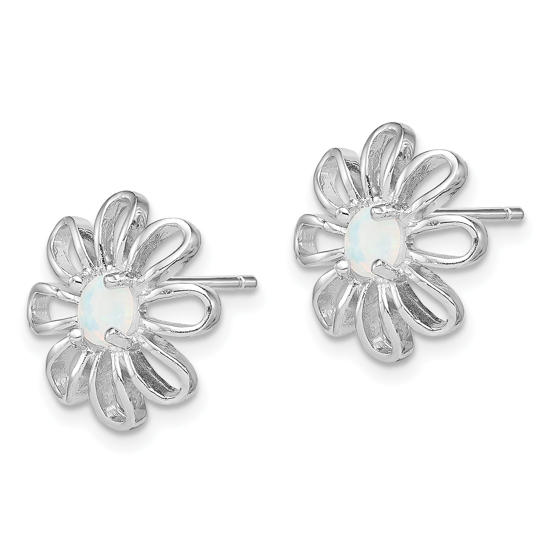 Sterling Silver Rhodium-Plated Created Opal Daisy Post Earrings