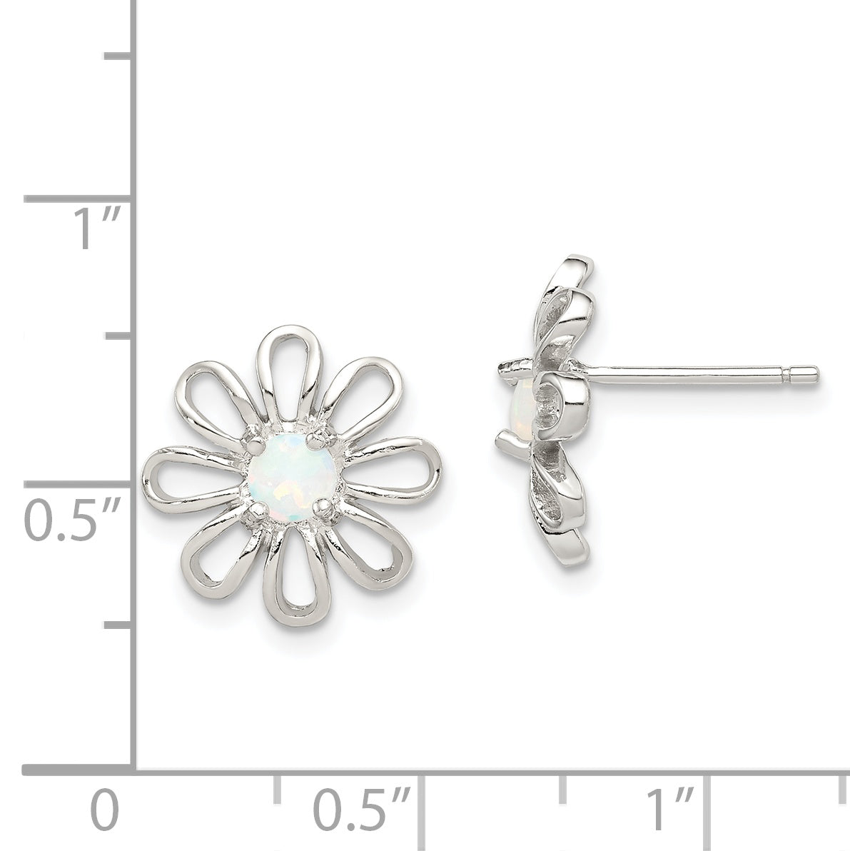 Sterling Silver Rhodium-Plated Created Opal Daisy Post Earrings