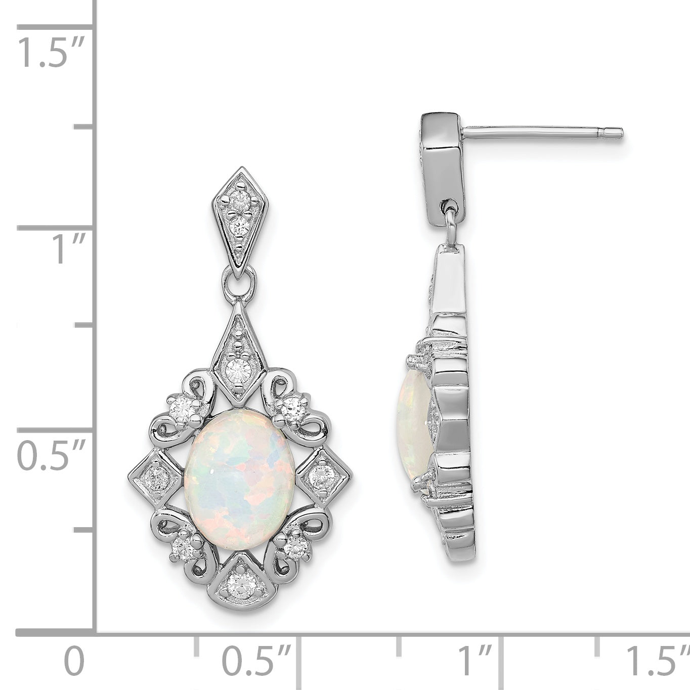 Sterling Silver Rhodium-Plated Created Opal And Cz Earrings