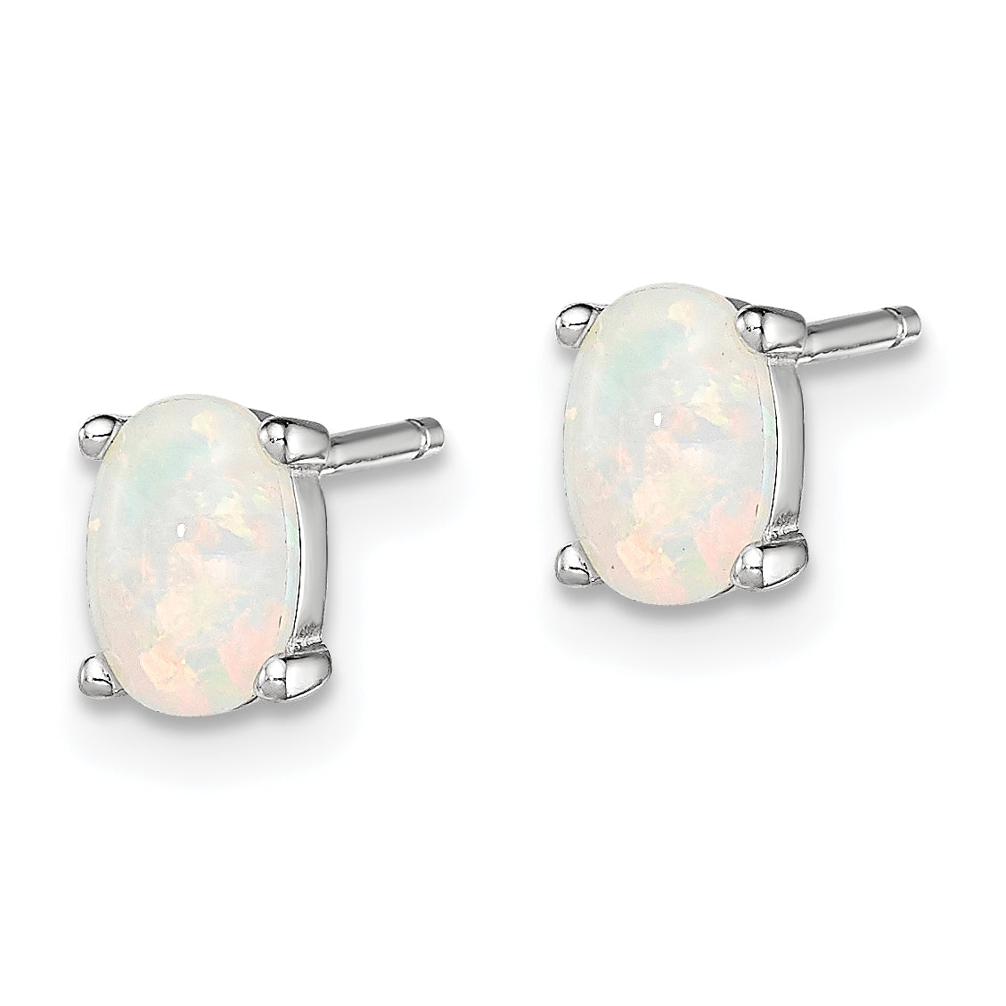 Sterling Silver Rhodium-Plated Created Opal Post Earrings