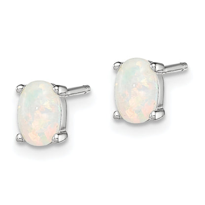 Sterling Silver Rhodium-Plated Created Opal Post Earrings