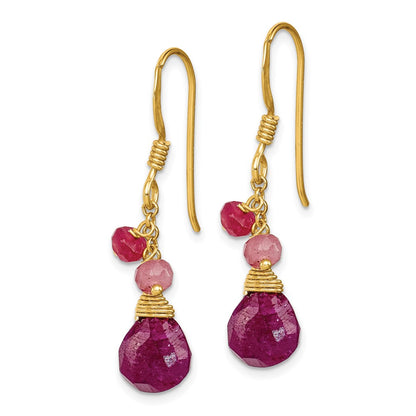 Sterling Silver Gold-Tone Vermeil Polished Ruby Teardrop Dangle Earrings