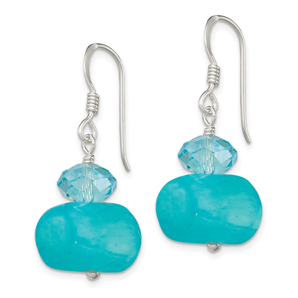 Sterling Silver Polished Aquamarine Crystal & Blue Jade Dangle Earrings