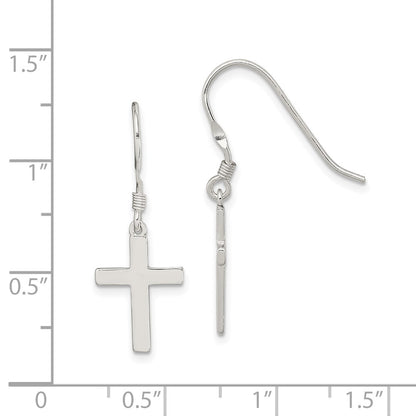 Sterling Silver Rhodium-Plated Polished Cross Dangle Earrings